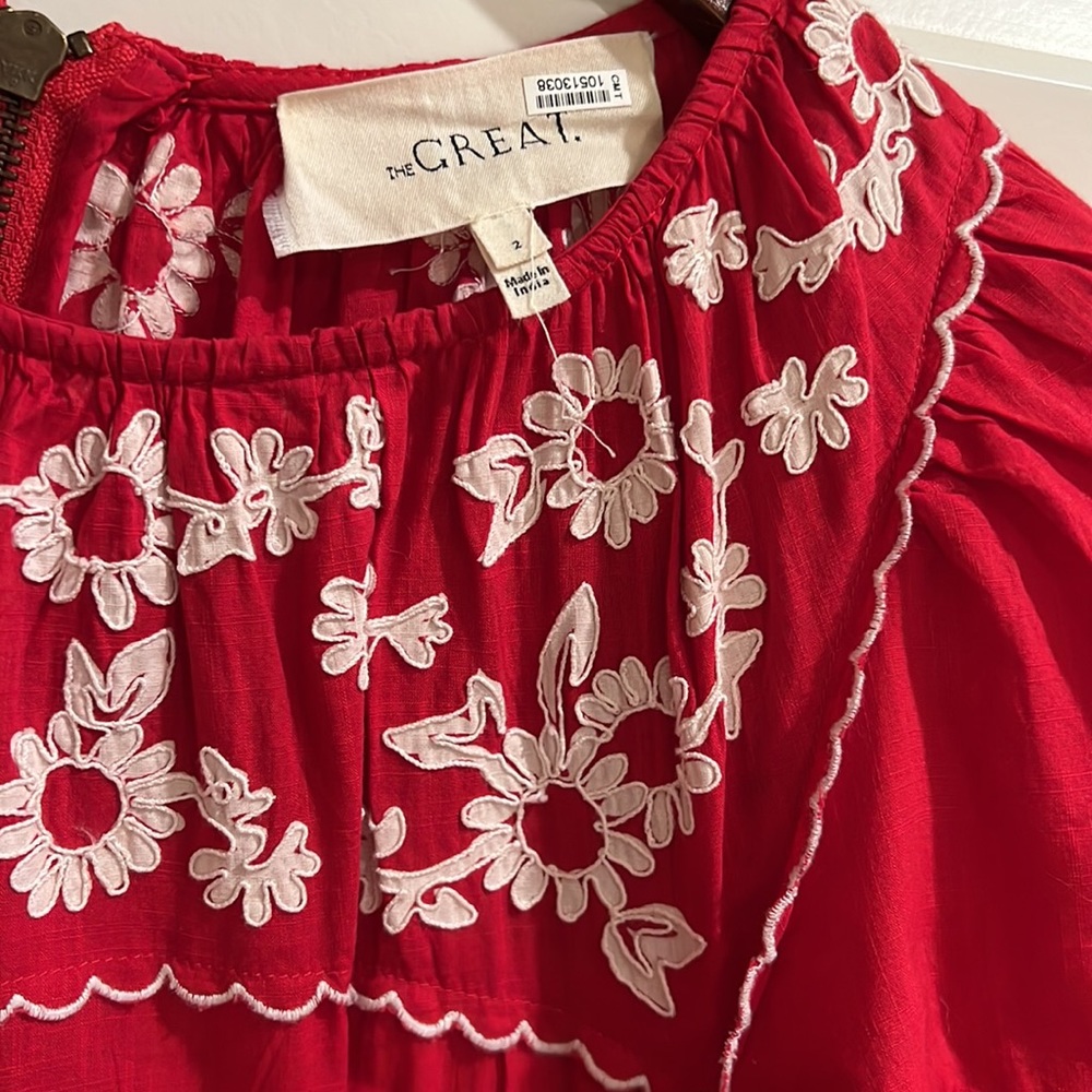 THE GREAT. Red Rose Heirloom Midi Dress - Picture 3 of 6